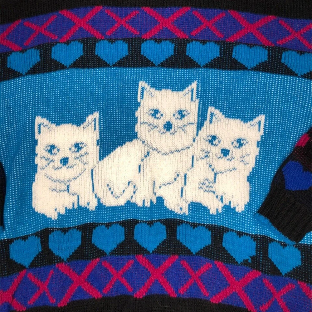 ❌SOLD❌ VTG Cats & Hearts Sweater - Picture 2 of 4